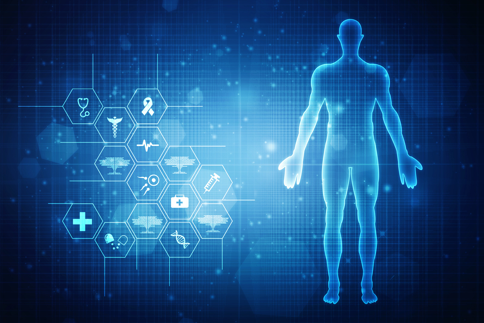 graphic of human form and various medical icons