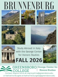 Study Abrad in Italy witht he George Center for Honors Studies at Greensboro College in Fall 2026.