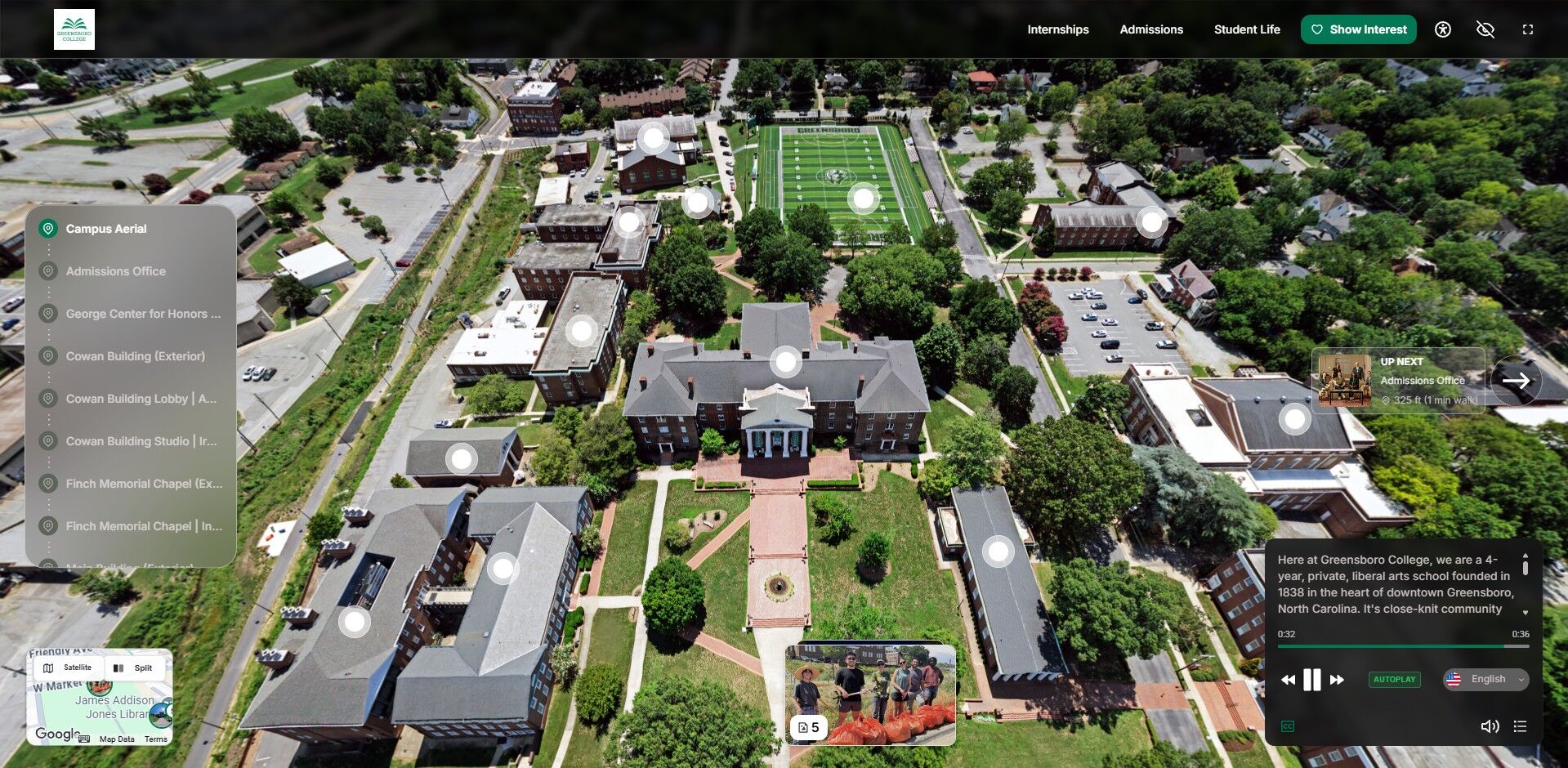 Greensboro College virtual tour screenshot